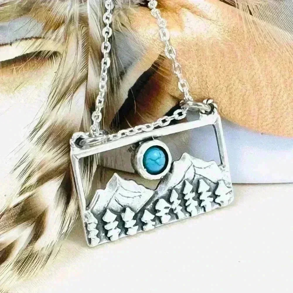 Turquoise Western necklace mountain pendant